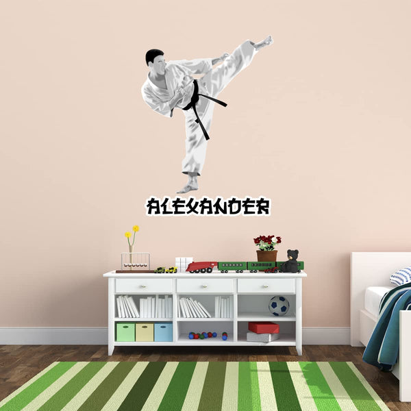 VWAQ Custom Karate Boy Wall Decal - Personalized Name Sports Sticker Decor - HOL61
