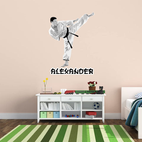 VWAQ Custom Karate Boy Wall Decal - Personalized Name Sports Sticker Decor - HOL61