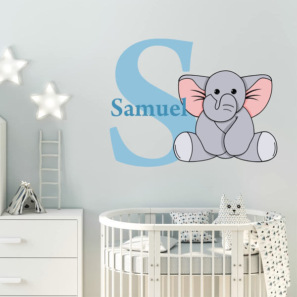 Custom Name Elephant Wall Decal Kids Room Personalized Name Monogram Decal Letter and Name Decor - CM13