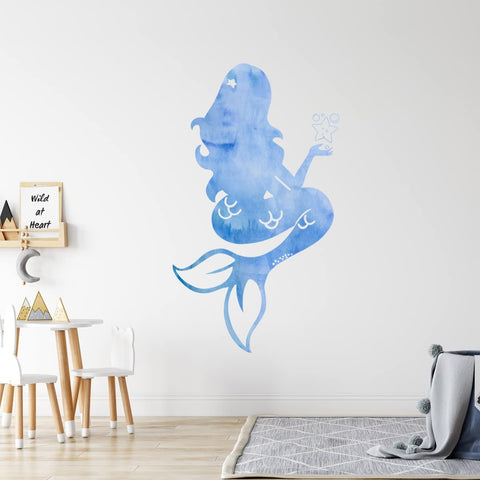VWAQ Watercolor Mermaid Wall Decal Personalized Girls Room Decor - NA24
