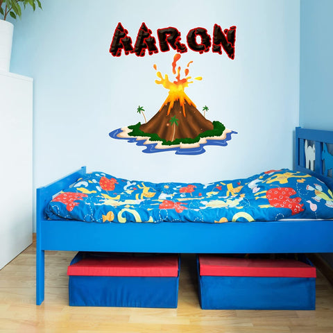 VWAQ Custom Name Volcano Wall Decal - Personalized Name Custom Wall Sticker Decor - HOL67