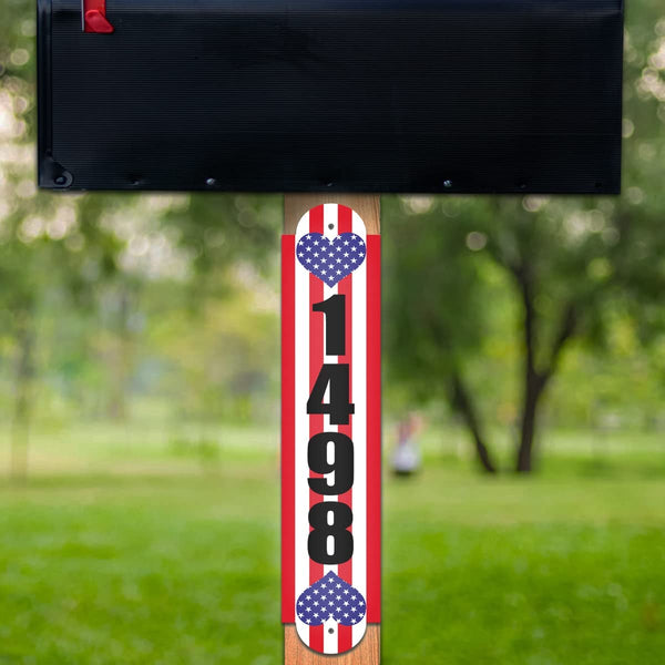 VWAQ American Flag With Heart Sign for Mailbox Post Custom Address Numbers Reflective Aluminum Plaque - AS1S4