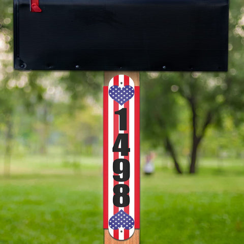 VWAQ American Flag With Heart Sign for Mailbox Post Custom Address Numbers Reflective Aluminum Plaque - AS1S4