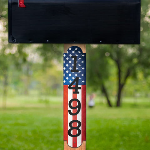 VWAQ Custom Address Numbers Reflective Aluminum Plaque American Flag Sign for Mailbox Post - AS1S3