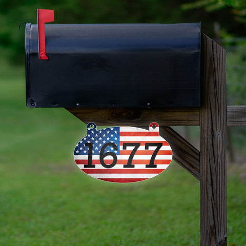 VWAQ Personalized American Flag Aluminum Sign Double Sided Reflective Hanging Mailbox Numbers Plaque Address - AS2S3
