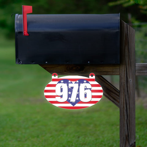 VWAQ Custom American Flag Aluminum Plaque Double Sided Reflective Hanging Mailbox Sign Patriotic Numbers Address - AS2S4