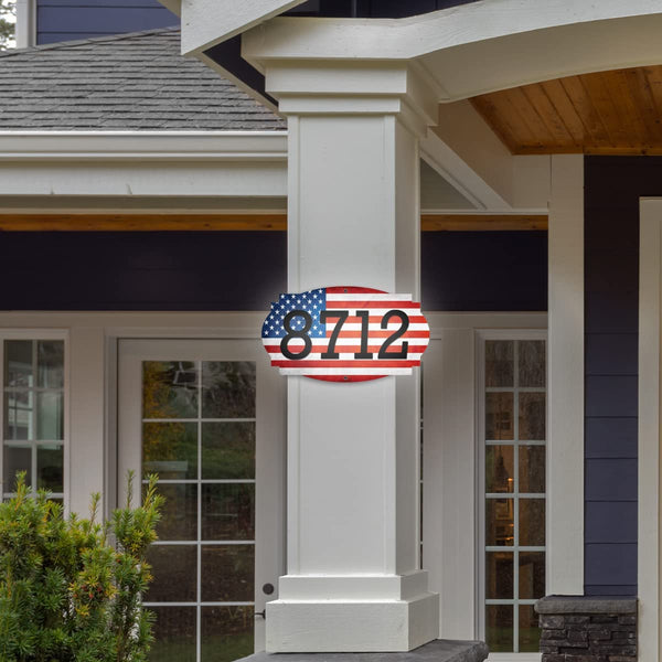 VWAQ Custom Patriotic House Number Sign American Flag Address Plaque - Single Sided and Reflective Pre-Drilled Holes - AS3S3 Vertical