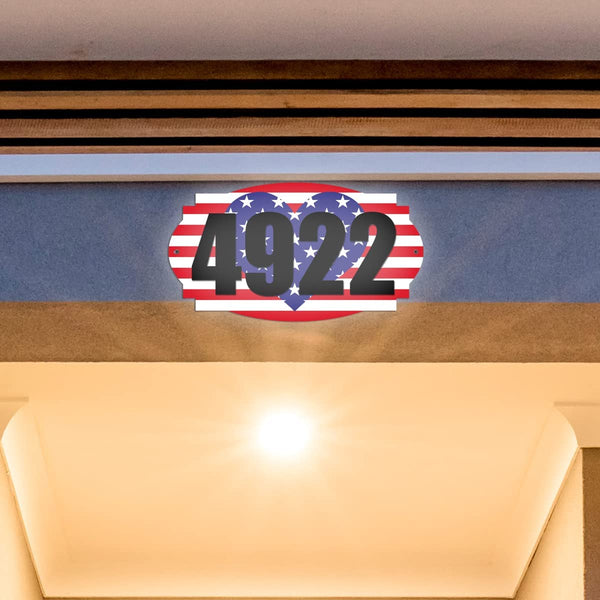 VWAQ Custom American Flag Heart House Number Address Sign Patriotic Plaque - Single Sided and Reflective Pre-Drilled Holes - AS3S4 Horizontal
