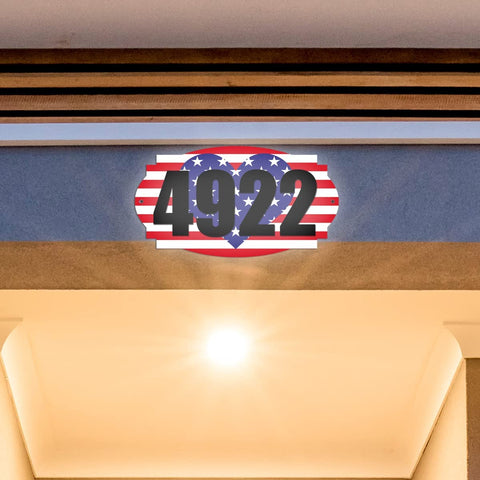 VWAQ Custom American Flag Heart House Number Address Sign Patriotic Plaque - Single Sided and Reflective Pre-Drilled Holes - AS3S4 Horizontal