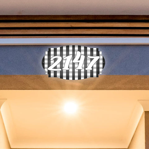 VWAQ Custom Plaid Aluminum Plaque Home Address Number Sign - Single Sided and Reflective Pre-Drilled Holes - AS3S9 Horizontal