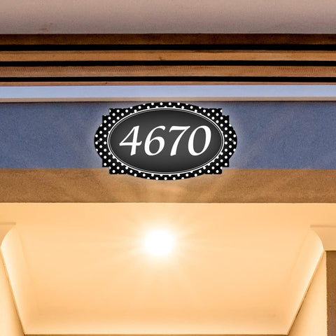 VWAQ Personalized Polka Dots Aluminum Plaque House Address Number Sign - Single Sided and Reflective Pre-Drilled Holes - AS3S10 Horizontal