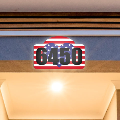 VWAQ Personalized American Flag Heart Sign House Address Numbers Aluminum Plaque - Single Sided and Reflective Pre-Drilled Holes - AS4S4 Horizontal