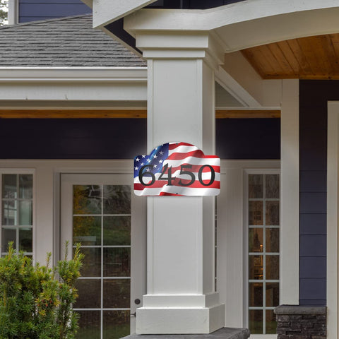 VWAQ Personalized American Flag Address Sign House Numbers Aluminum Plaque - Single Sided and Reflective Pre-Drilled Holes - AS4S2 Vertical