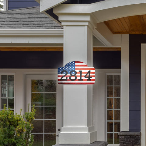 VWAQ Personalized American Flag Address Sign Custom Home Number Aluminum Plaque - Single Sided and Reflective Pre-Drilled Holes - AS4S3 Vertical
