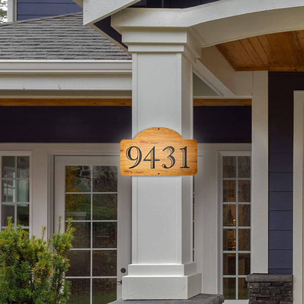 VWAQ Custom Aluminum Sign Home Numbers Address Wood Design Plaque - Single Sided and Reflective Pre-Drilled Holes - AS4S5 Vertical