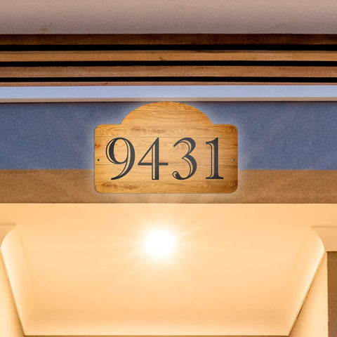 VWAQ Custom Aluminum Sign House Address Numbers Wood Design Plaque - Single Sided and Reflective Pre-Drilled Holes - AS4S5 Horizontal