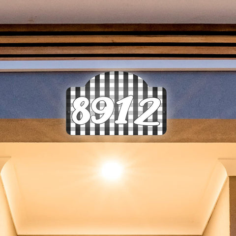 VWAQ Custom Aluminum Plaque Home Address Buffalo Plaid House Numbers Sign - Single Sided and Reflective Pre-Drilled Holes - AS4S9 Horizontal