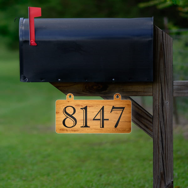 VWAQ Custom Aluminum Hanging Reflective Address Sign for Mailbox Wood Design Plaque House Numbers - Double Sided - AS5S5