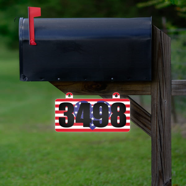 VWAQ Custom American Flag Heart Reflective Numbers Hanging Plaque for Mailbox Patriotic Aluminum Sign House Address- Double Sided - AS5S4
