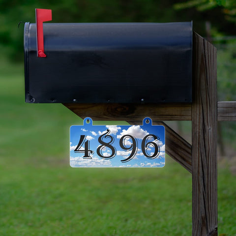 VWAQ Personalized Reflective Numbers Hanging Aluminum Sign for Mailbox Clouds Design Plaque Home Address - Double Sided - AS5S6