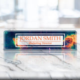 VWAQ Custom Galaxy Design Name Desk Plate On Clear Acrylic Glass - Personalized Office Decor Nameplate Sign Gift - ACS50