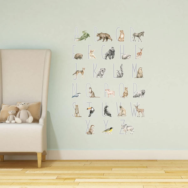 VWAQ Alphabet with Animals Nursery Vinyl Wall Sticker Kids Room Decor Decal Removable - HOL75