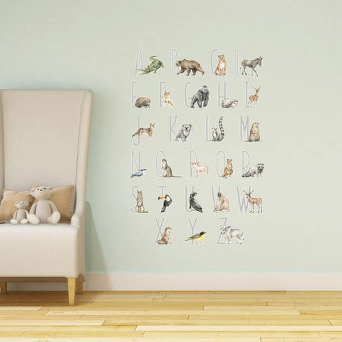 VWAQ Alphabet with Animals Nursery Vinyl Wall Sticker Kids Room Decor Decal Removable - HOL75