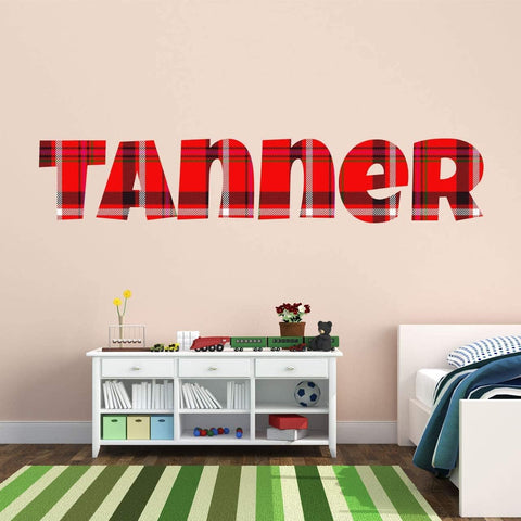 VWAQ Plaid Personalized Name Wall Decal - Lumberjack Custom Decor Kids Room - GN8 …