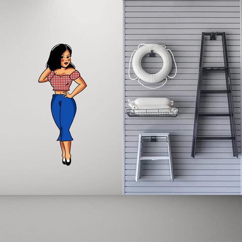 VWAQ Pinup Girl Peel and Stick Wall Decal - Vintage Traditional Tattoo Wall Art Sticker - AT7