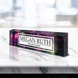 VWAQ Custom Galactic Design Name Desk Plate On Clear Acrylic Glass - Personalized Office Decor Nameplate Sign Gift - ACS54