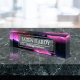 VWAQ Custom Galactic Design Name Desk Plate On Clear Acrylic Glass - Personalized Office Decor Nameplate Sign Gift - ACS53