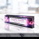 VWAQ Custom Galactic Design Name Desk Plate On Clear Acrylic Glass - Personalized Office Decor Nameplate Sign Gift - ACS52