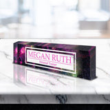 VWAQ Custom Galactic Design Name Desk Plate On Clear Acrylic Glass - Personalized Office Decor Nameplate Sign Gift - ACS54