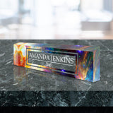 VWAQ Custom Nameplate for Desk - Personalized Name Clear Acrylic Glass Galaxy Nebula Outer Space Art - Customized Gift - ACS56