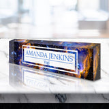 VWAQ Custom Galaxy Nameplate for Desk - Personalized Name Clear Acrylic Glass Nebula Outer Space Art - Customized Gift - ACS57