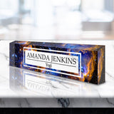 VWAQ Custom Galaxy Nameplate for Desk - Personalized Name Clear Acrylic Glass Nebula Outer Space Art - Customized Gift - ACS57