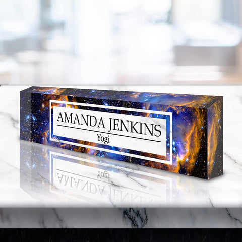 VWAQ Custom Galaxy Nameplate for Desk - Personalized Name Clear Acrylic Glass Nebula Outer Space Art - Customized Gift - ACS57