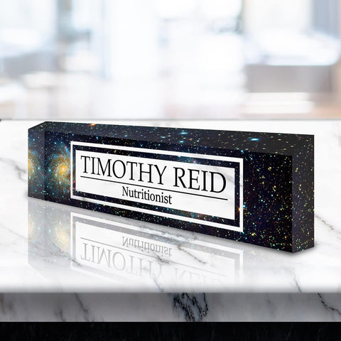 VWAQ Custom Outer Space Nameplate for Desk - Personalized Name Clear Acrylic Glass Nebula Galaxy Art - Customized Gift - ACS58