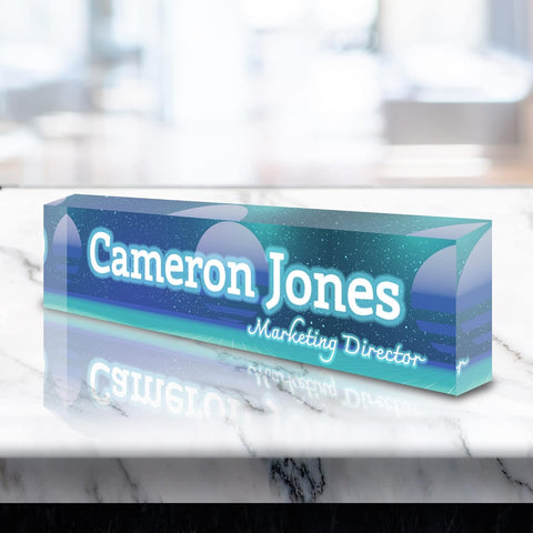 VWAQ Personalized Name Plate for Desk - Custom Clear Acrylic Glass Retro Space Galaxy Art - Customized Gift - ACS63