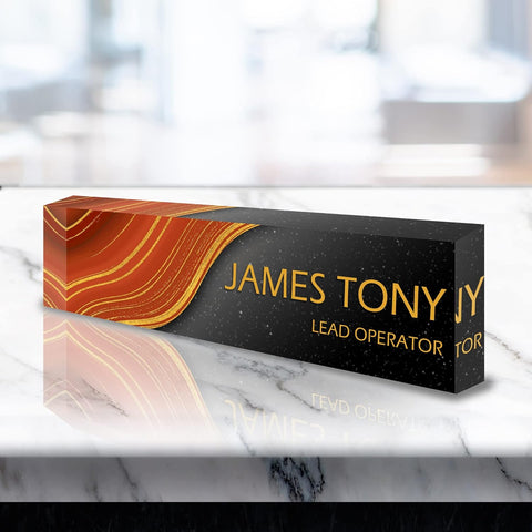 VWAQ Custom Nameplate for Desk - Customized Clear Acrylic Glass Professional Art Marble Epoxy Resin Design - Personalized Gift - ACS65
