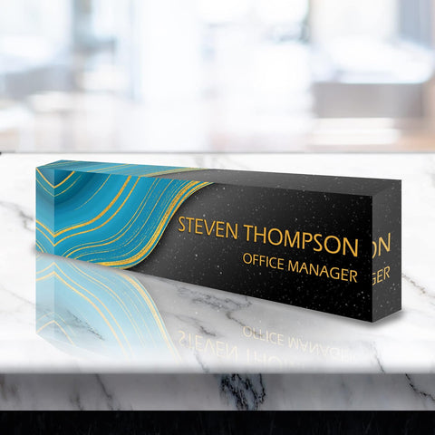 VWAQ Customized Name Plate for Desk - Custom Clear Acrylic Glass Professional Art Marble Epoxy Resin Design - Personalized Gift - ACS64