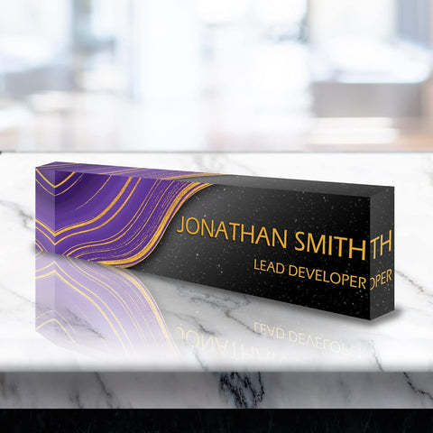 VWAQ Custom Nameplate for Office Desk - Personalized Clear Acrylic Glass Professional Art Marble Epoxy Resin Design - Customized Gift - ACS66
