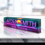 VWAQ Custom Name Plate for Desk - Clear Acrylic Glass Art - Customized Office Decor Nameplate Sign - Personalized Gift - ACS70