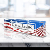 VWAQ Custom American Flag Nameplate for Desk - Personalized Clear Acrylic Glass Patriotic Art - Customized Office Decor Name Plate Sign - Personalized Gift - ACS73