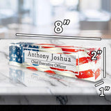 VWAQ Custom American Flag Name Plate for Desk - Clear Acrylic Glass Art - Customized Office Decor Nameplate Sign - Personalized Gift - ACS76