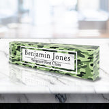 VWAQ Custom Camouflage Name Plate for Desk - Clear Acrylic Glass Art - Customized Office Decor Nameplate Sign - Personalized Gift - ACS79