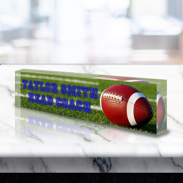 VWAQ Custom Football Name Plate for Desk - Clear Acrylic Glass Art - Customized Office Decor Nameplate Sign - Personalized Gift - ACS81