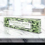 VWAQ Custom Camouflage Name Plate for Desk - Clear Acrylic Glass Art - Customized Office Decor Nameplate Sign - Personalized Gift - ACS79