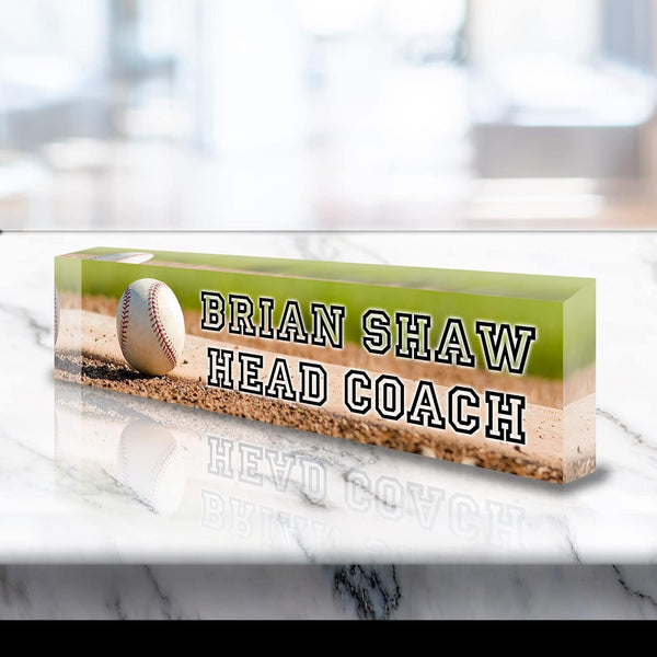 VWAQ Custom Baseball Name Plate for Desk - Clear Acrylic Glass Art - Customized Office Decor Nameplate Sign - Personalized Gift - ACS83