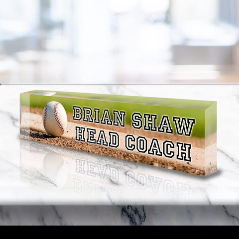 VWAQ Custom Baseball Name Plate for Desk - Clear Acrylic Glass Art - Customized Office Decor Nameplate Sign - Personalized Gift - ACS83